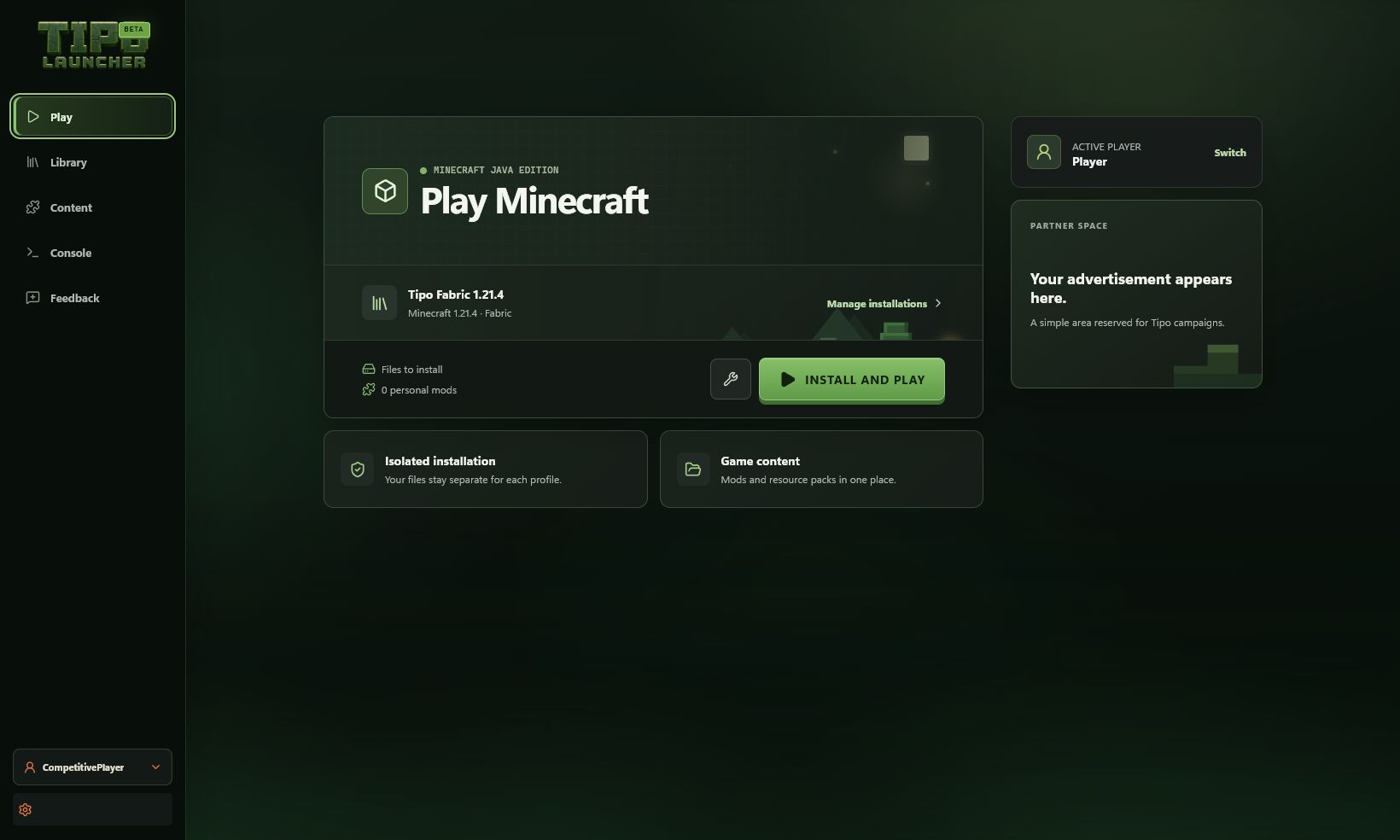 Página principal do Tipo Launcher